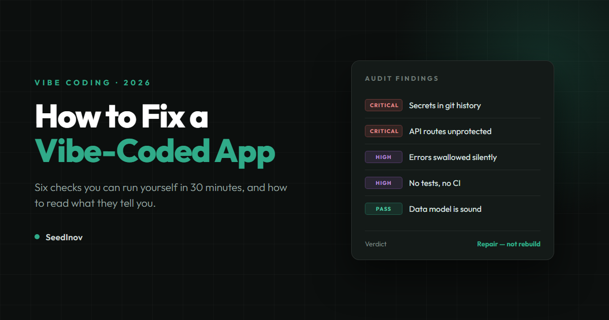 How to Fix a Vibe-Coded App: The 30-Minute Diagnostic